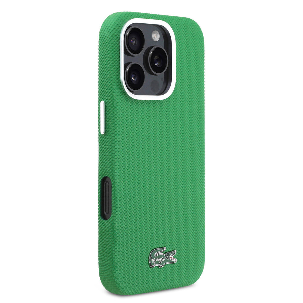 Lacoste iPhone 16 Pro Backcover hoesje - MagSafe - Metal Edges - Iconic Petit Pique Logo - Estragon Green-Hoesjes-Ilumina Benelux