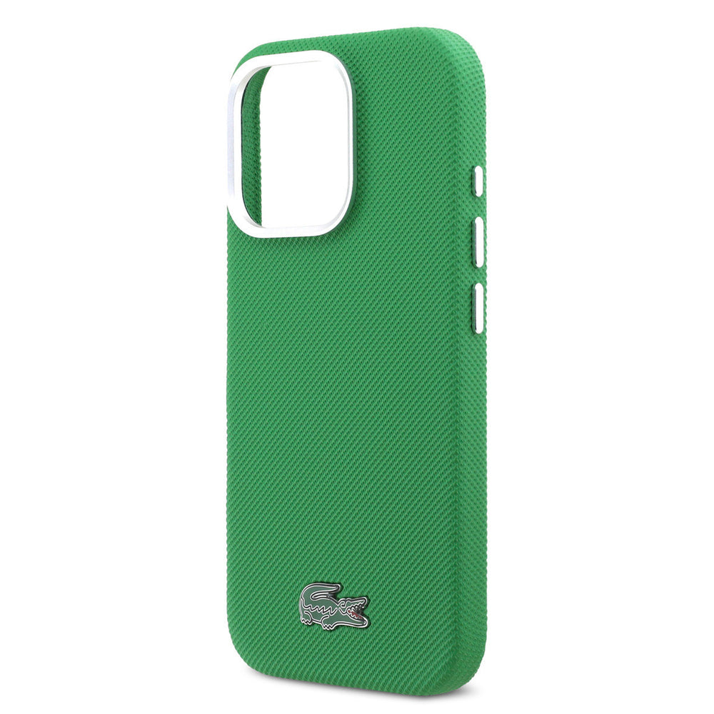 Lacoste iPhone 16 Pro Backcover hoesje - MagSafe - Metal Edges - Iconic Petit Pique Logo - Estragon Green-Hoesjes-Ilumina Benelux