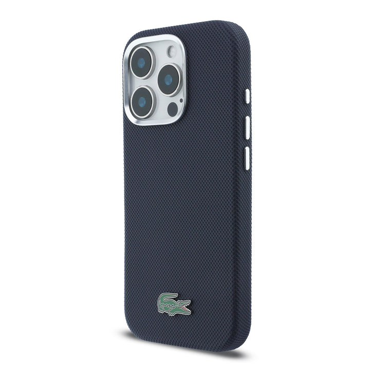 Lacoste iPhone 16 Pro Backcover hoesje - MagSafe - Metal Edges - Iconic Petit Pique Logo - Navy-Hoesjes-Ilumina Benelux