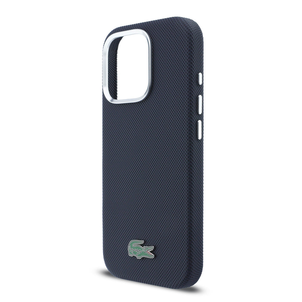 Lacoste iPhone 16 Pro Backcover hoesje - MagSafe - Metal Edges - Iconic Petit Pique Logo - Navy-Hoesjes-Ilumina Benelux