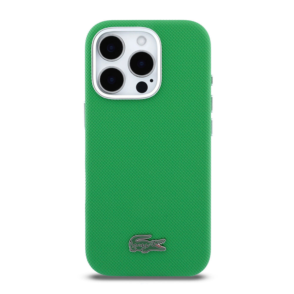 Lacoste iPhone 16 Pro Max Backcover hoesje - MagSafe - Metal Edges - Iconic Petit Pique Logo - Estragon Green-Hoesjes-Ilumina Benelux