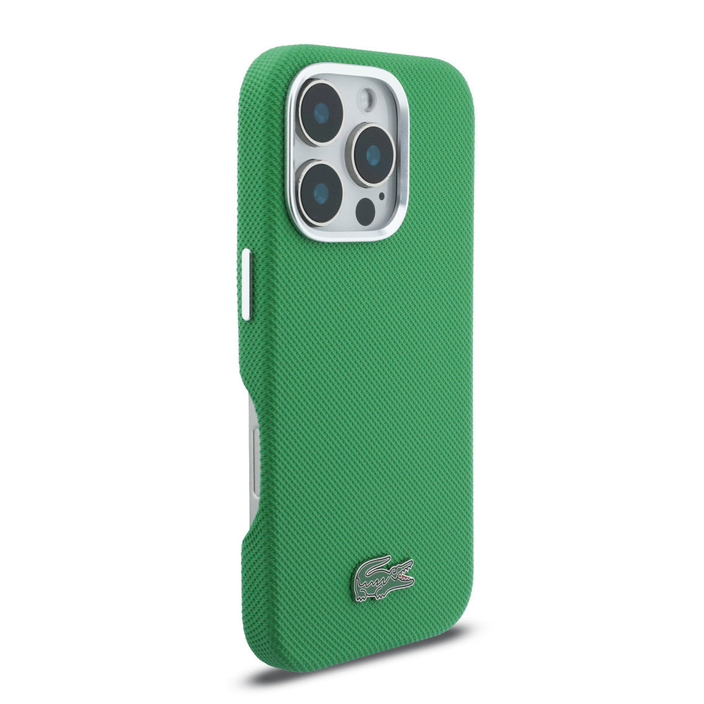 Lacoste iPhone 16 Pro Max Backcover hoesje - MagSafe - Metal Edges - Iconic Petit Pique Logo - Estragon Green-Hoesjes-Ilumina Benelux