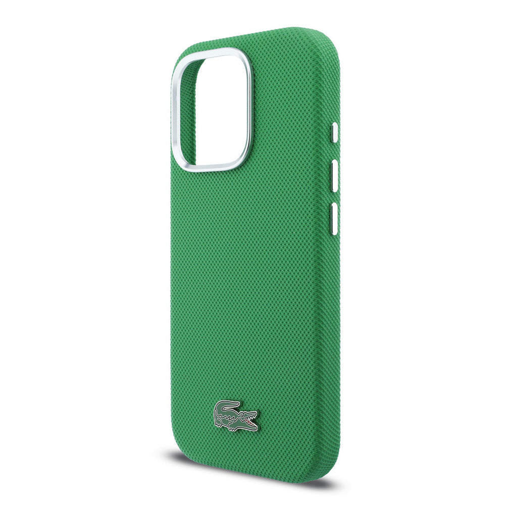 Lacoste iPhone 16 Pro Max Backcover hoesje - MagSafe - Metal Edges - Iconic Petit Pique Logo - Estragon Green-Hoesjes-Ilumina Benelux