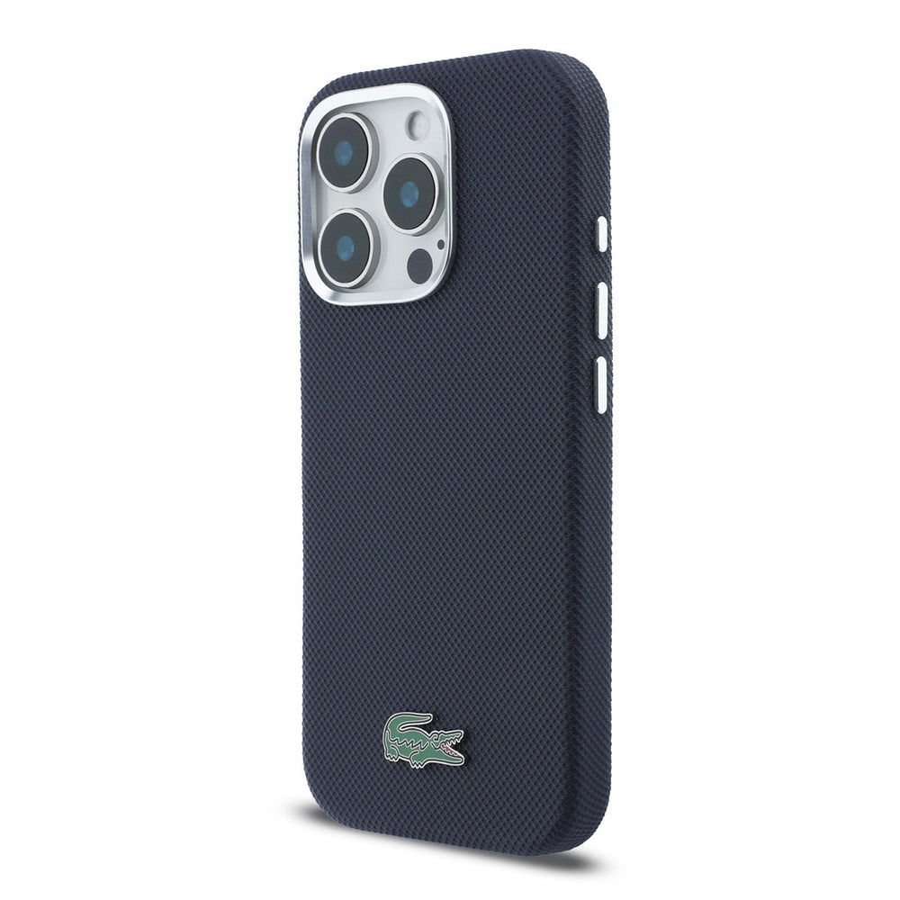 Lacoste iPhone 16 Pro Max Backcover hoesje - MagSafe - Metal Edges - Iconic Petit Pique Logo - Navy-Hoesjes-Ilumina Benelux