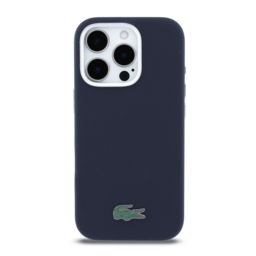 Lacoste iPhone 16 Pro Max Backcover hoesje - MagSafe - Metal Edges - Iconic Petit Pique Logo - Navy-Hoesjes-Ilumina Benelux