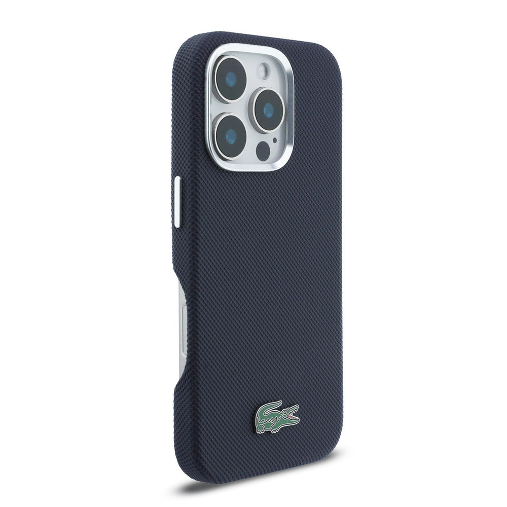 Lacoste iPhone 16 Pro Max Backcover hoesje - MagSafe - Metal Edges - Iconic Petit Pique Logo - Navy-Hoesjes-Ilumina Benelux