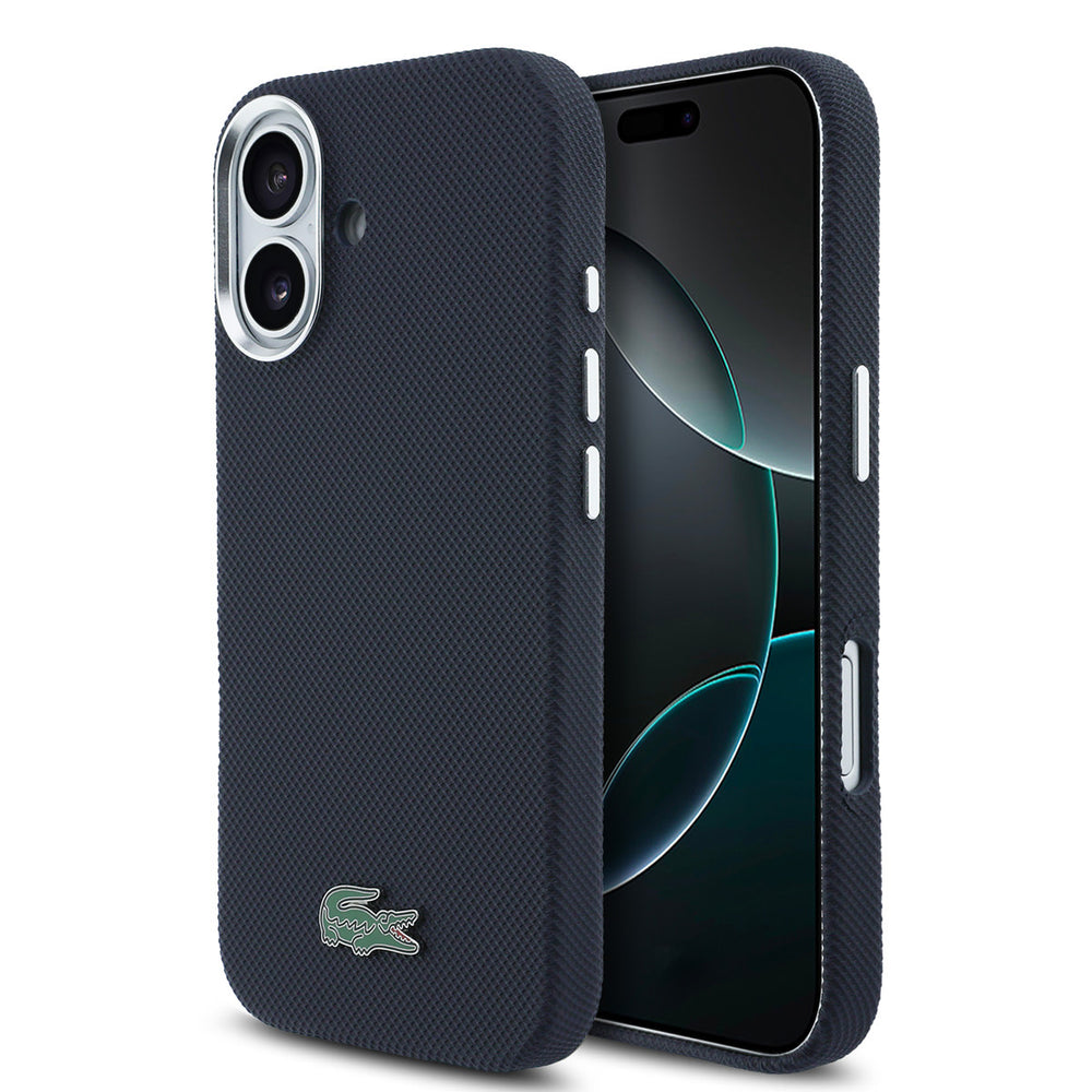 Lacoste iPhone 17 Backcover hoesje - MagSafe - Metal Edges - Iconic Petit Pique Logo - Navy-Hoesjes-Ilumina Benelux