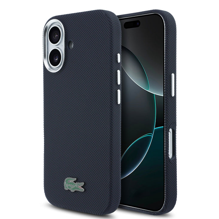Lacoste iPhone 17 Backcover hoesje - MagSafe - Metal Edges - Iconic Petit Pique Logo - Navy-Hoesjes-Ilumina Benelux