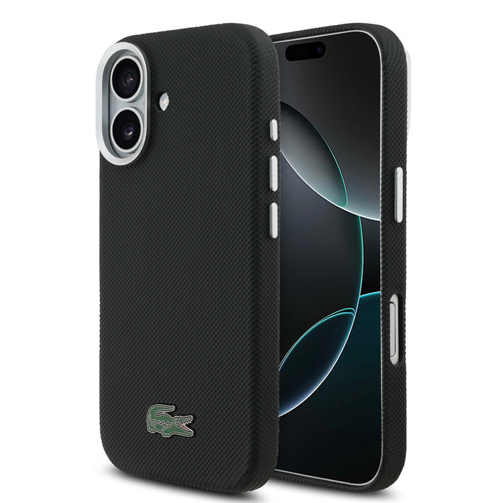 Lacoste iPhone 17 Backcover hoesje - MagSafe - Metal Edges - Iconic Petit Pique Logo - Zwart-Hoesjes-Ilumina Benelux