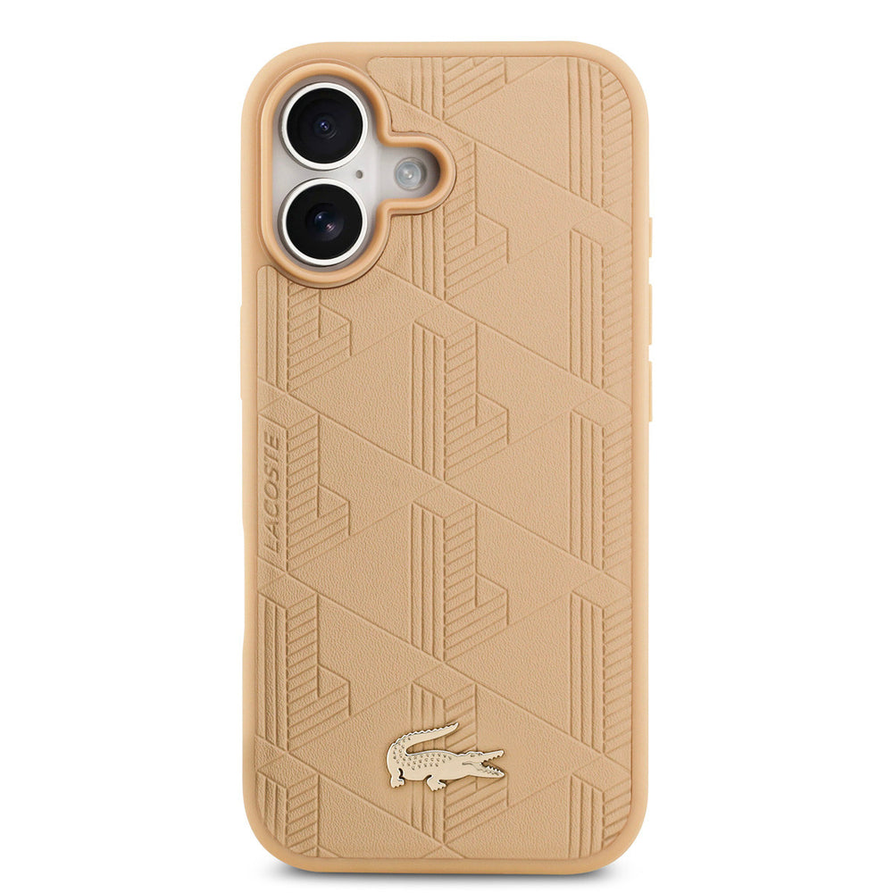 Lacoste iPhone 17 Backcover hoesje - MagSafe - Monogramme Print With Gold Logo - Beige-Hoesjes-Ilumina Benelux