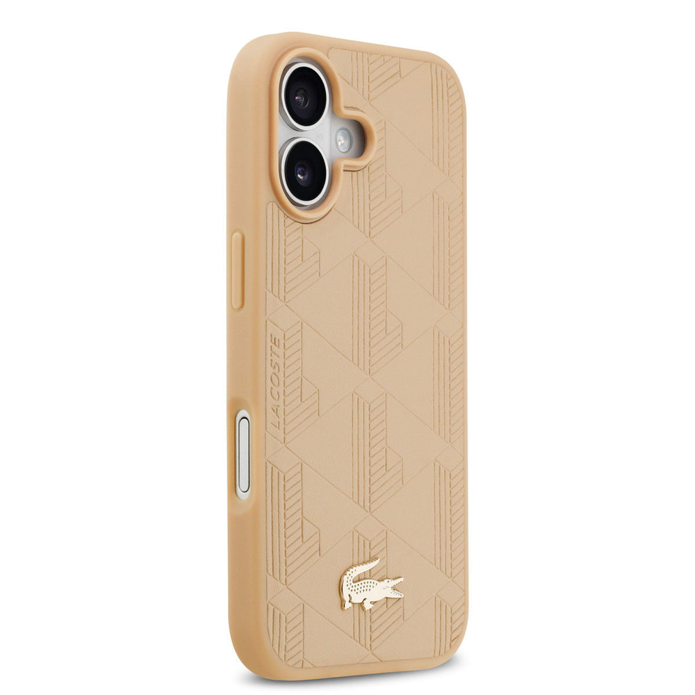 Lacoste iPhone 17 Backcover hoesje - MagSafe - Monogramme Print With Gold Logo - Beige-Hoesjes-Ilumina Benelux
