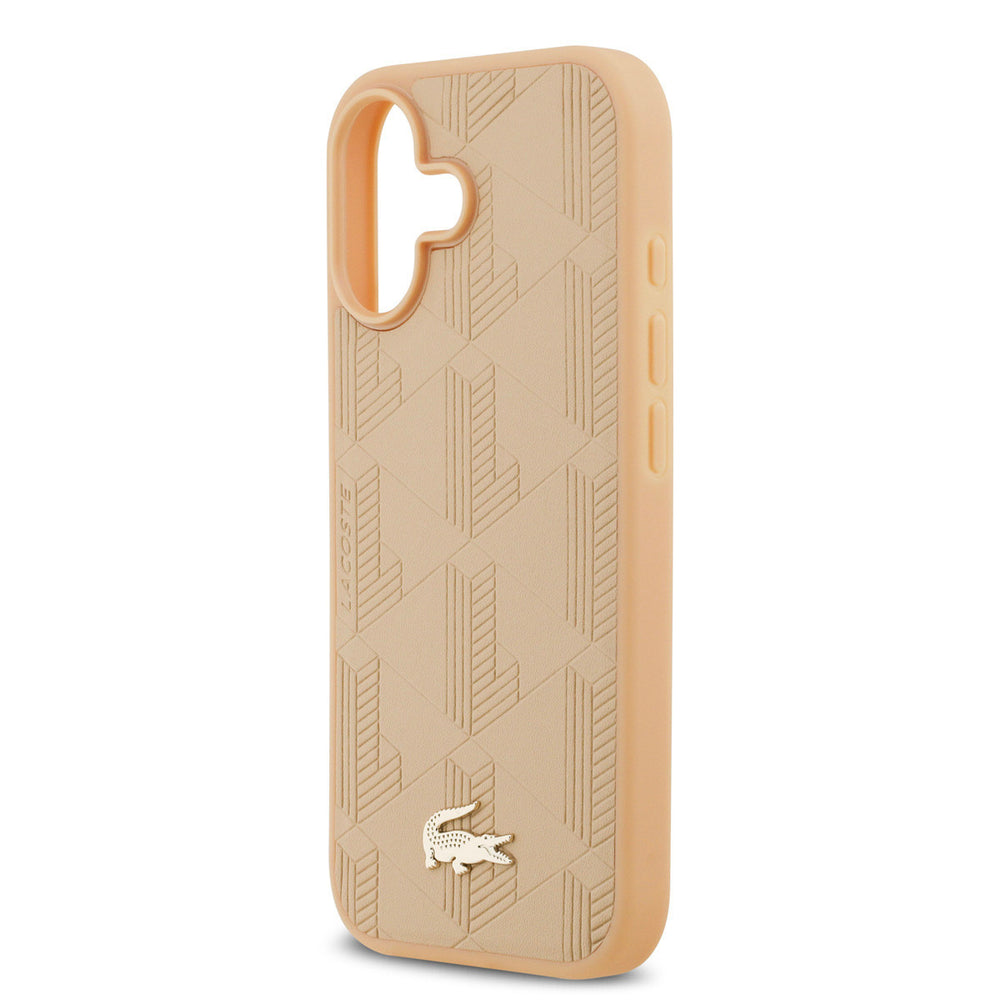 Lacoste iPhone 17 Backcover hoesje - MagSafe - Monogramme Print With Gold Logo - Beige-Hoesjes-Ilumina Benelux