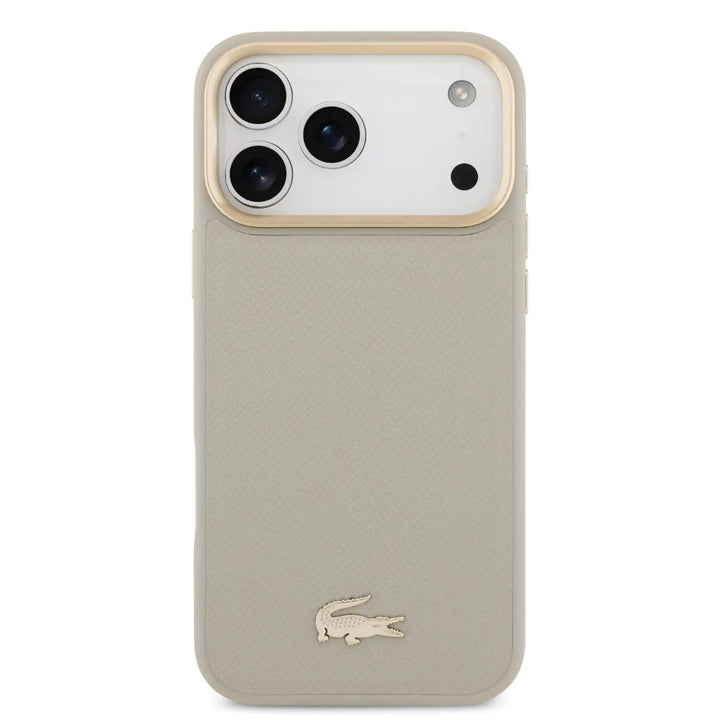 Lacoste iPhone 17 Pro Backcover hoesje - MagSafe - Croco Pin Logo - Taupe-Hoesjes-Ilumina Benelux