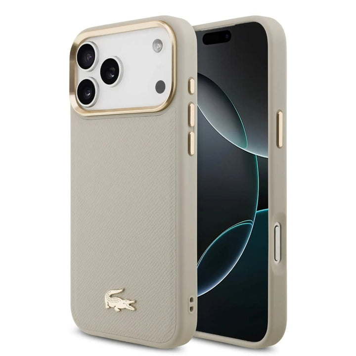 Lacoste iPhone 17 Pro Backcover hoesje - MagSafe - Croco Pin Logo - Taupe-Hoesjes-Ilumina Benelux