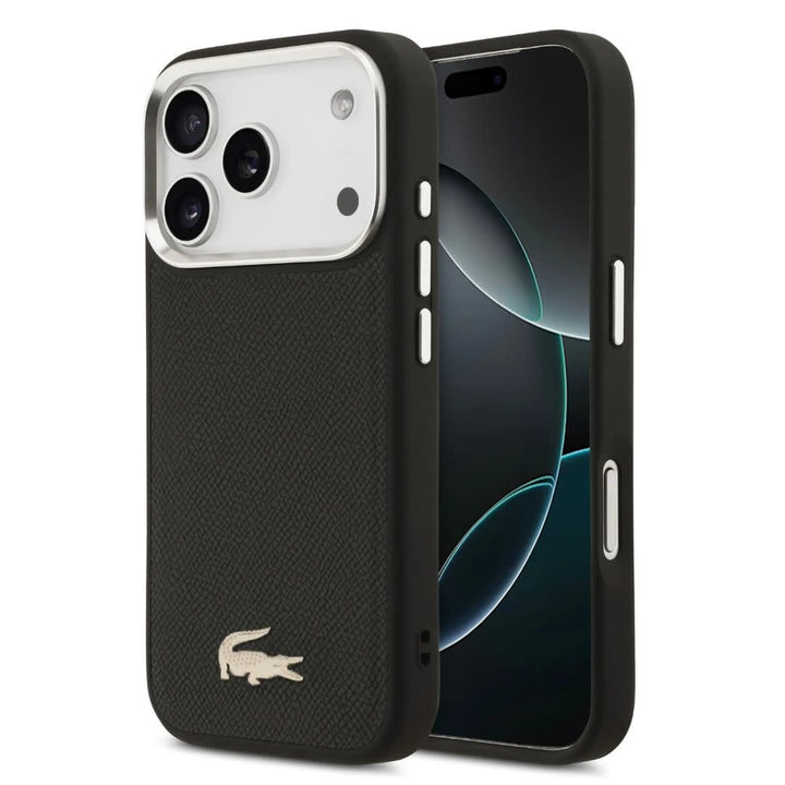 Lacoste iPhone 17 Pro Backcover hoesje - MagSafe - Croco Pin Logo - Zwart-Hoesjes-Ilumina Benelux