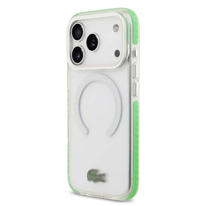 Lacoste iPhone 17 Pro Backcover hoesje - MagSafe - Frosted Finish - Green Edge - Transparant-Hoesjes-Ilumina Benelux