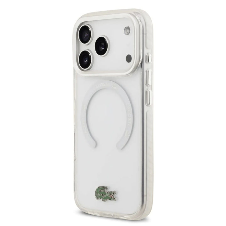 Lacoste iPhone 17 Pro Backcover hoesje - MagSafe - Frosted Finish - Wit-Hoesjes-Ilumina Benelux