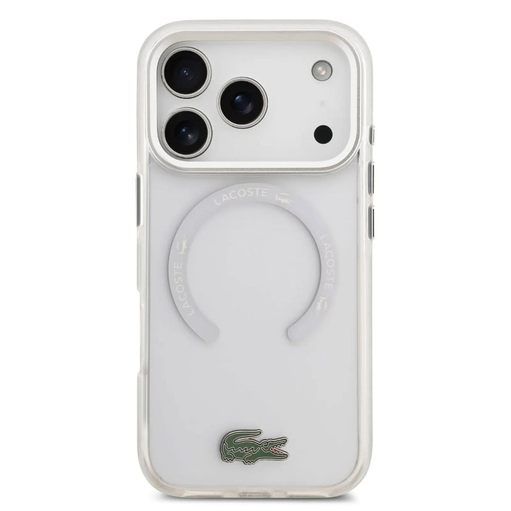 Lacoste iPhone 17 Pro Backcover hoesje - MagSafe - Frosted Finish - Wit-Hoesjes-Ilumina Benelux