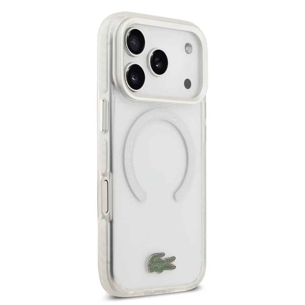 Lacoste iPhone 17 Pro Backcover hoesje - MagSafe - Frosted Finish - Wit-Hoesjes-Ilumina Benelux