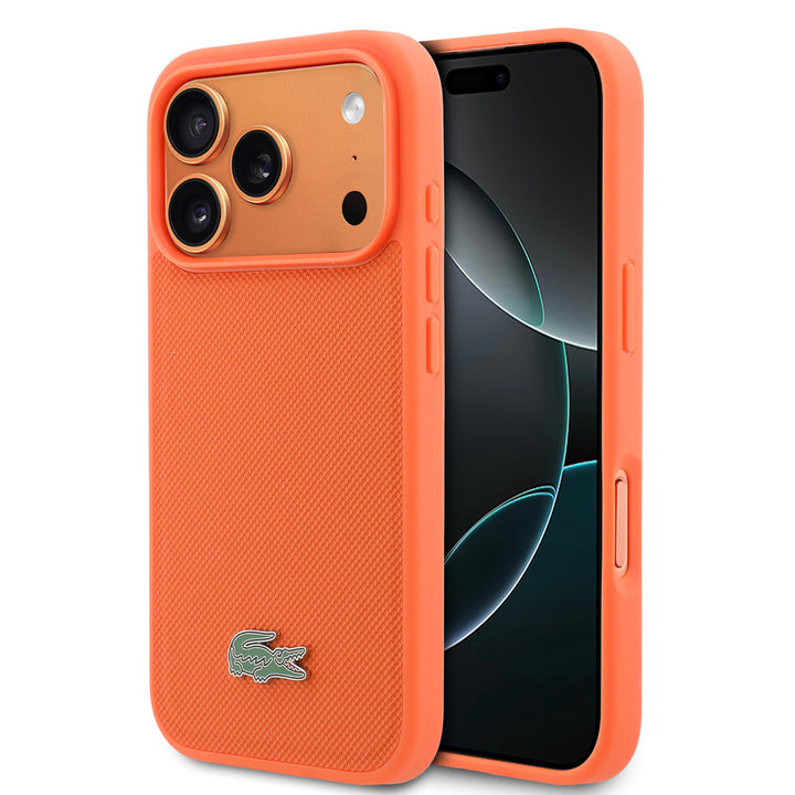 Lacoste iPhone 17 Pro Backcover hoesje - MagSafe - Iconic Petit Pique Logo - Oranje-Hoesjes-Ilumina Benelux