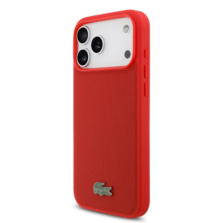 Lacoste iPhone 17 Pro Backcover hoesje - MagSafe - Iconic Petit Pique Logo - Rood-Hoesjes-Ilumina Benelux