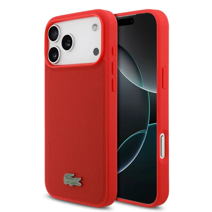 Lacoste iPhone 17 Pro Backcover hoesje - MagSafe - Iconic Petit Pique Logo - Rood-Hoesjes-Ilumina Benelux