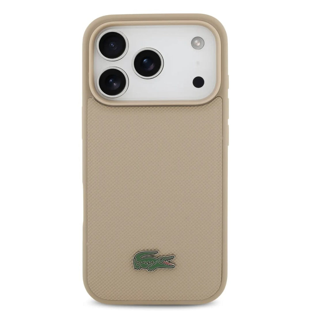 Lacoste iPhone 17 Pro Backcover hoesje - MagSafe - Iconic Petit Pique Logo - Taupe-Hoesjes-Ilumina Benelux