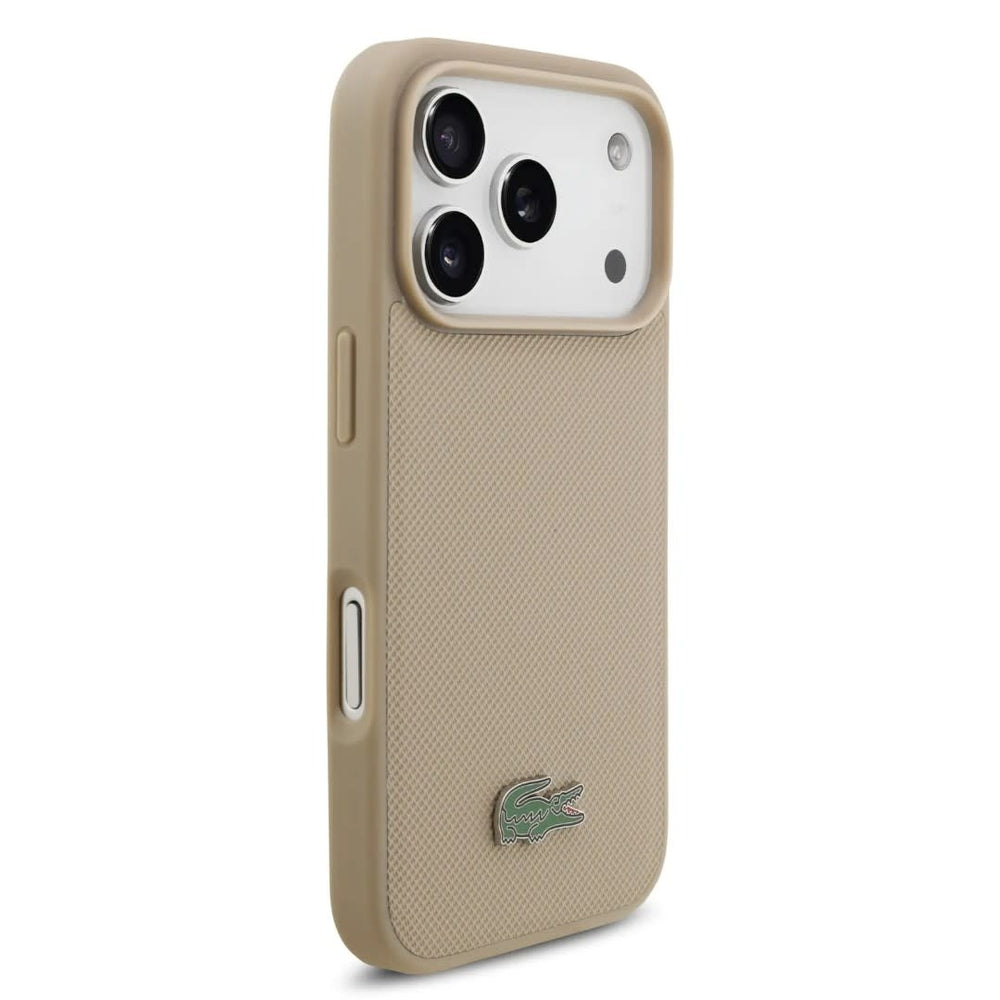 Lacoste iPhone 17 Pro Backcover hoesje - MagSafe - Iconic Petit Pique Logo - Taupe-Hoesjes-Ilumina Benelux