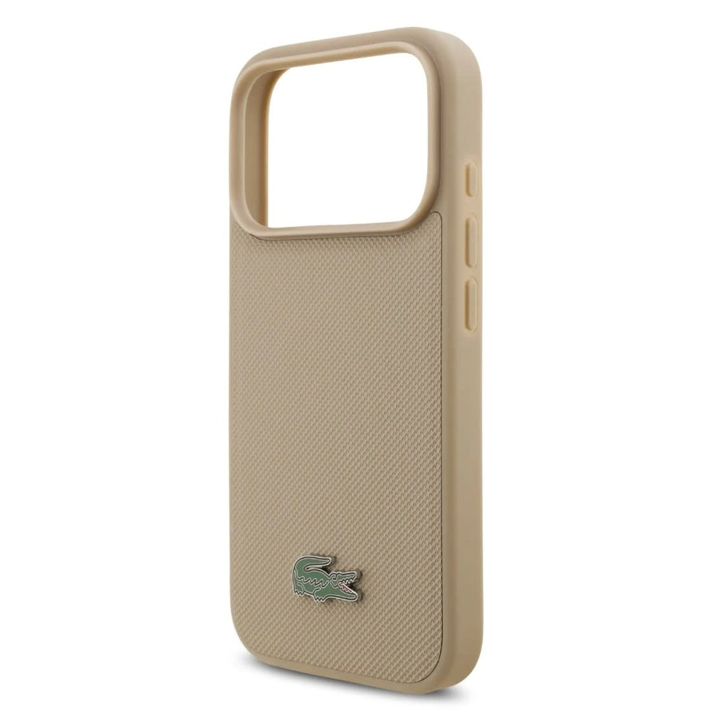 Lacoste iPhone 17 Pro Backcover hoesje - MagSafe - Iconic Petit Pique Logo - Taupe-Hoesjes-Ilumina Benelux