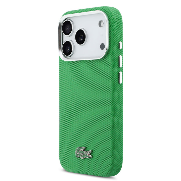 Lacoste iPhone 17 Pro Backcover hoesje - MagSafe - Metal Edges - Iconic Petit Pique Logo - Estragon Green-Hoesjes-Ilumina Benelux