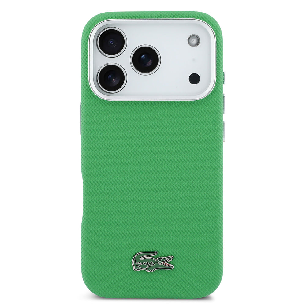 Lacoste iPhone 17 Pro Backcover hoesje - MagSafe - Metal Edges - Iconic Petit Pique Logo - Estragon Green-Hoesjes-Ilumina Benelux