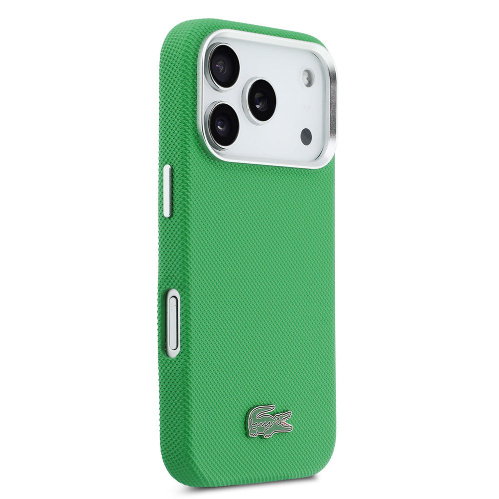 Lacoste iPhone 17 Pro Backcover hoesje - MagSafe - Metal Edges - Iconic Petit Pique Logo - Estragon Green-Hoesjes-Ilumina Benelux