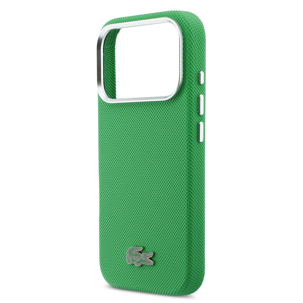 Lacoste iPhone 17 Pro Backcover hoesje - MagSafe - Metal Edges - Iconic Petit Pique Logo - Estragon Green-Hoesjes-Ilumina Benelux