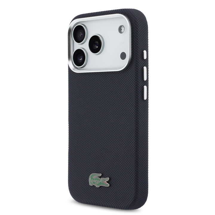 Lacoste iPhone 17 Pro Backcover hoesje - MagSafe - Metal Edges - Iconic Petit Pique Logo - Navy-Hoesjes-Ilumina Benelux