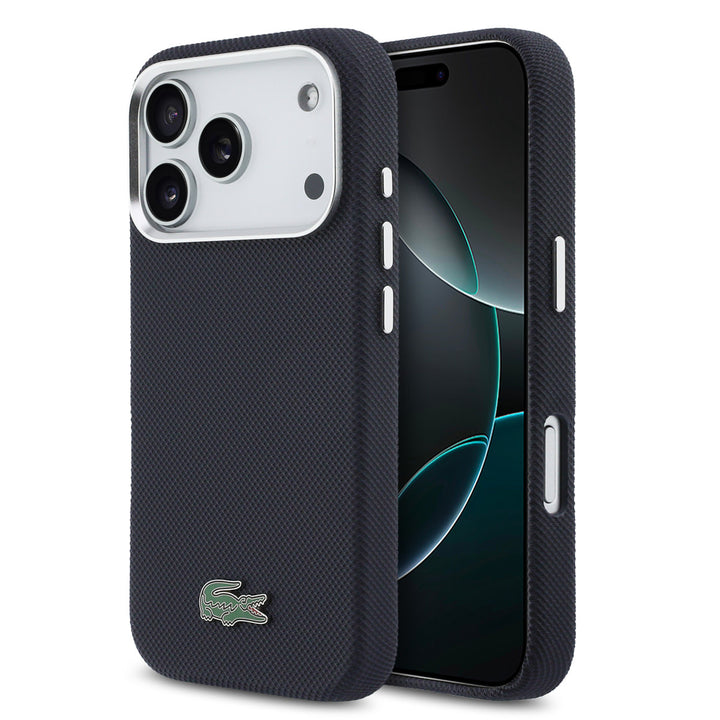Lacoste iPhone 17 Pro Backcover hoesje - MagSafe - Metal Edges - Iconic Petit Pique Logo - Navy-Hoesjes-Ilumina Benelux