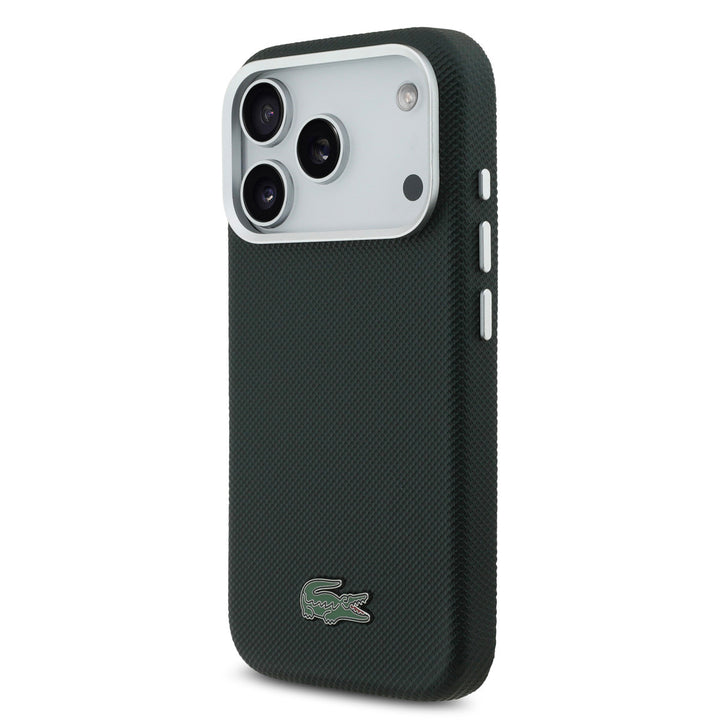 Lacoste iPhone 17 Pro Backcover hoesje - MagSafe - Metal Edges - Iconic Petit Pique Logo - Sinople Green-Hoesjes-Ilumina Benelux