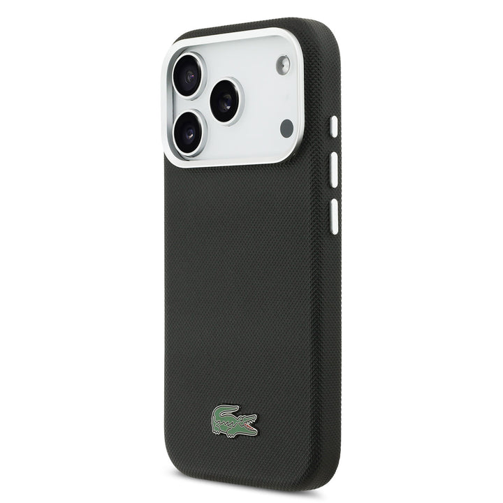 Lacoste iPhone 17 Pro Backcover hoesje - MagSafe - Metal Edges - Iconic Petit Pique Logo - Zwart-Hoesjes-Ilumina Benelux