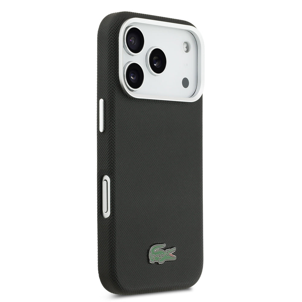 Lacoste iPhone 17 Pro Backcover hoesje - MagSafe - Metal Edges - Iconic Petit Pique Logo - Zwart-Hoesjes-Ilumina Benelux