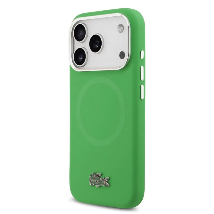 Lacoste iPhone 17 Pro Backcover hoesje - MagSafe - Metal Logo - Groen-Hoesjes-Ilumina Benelux