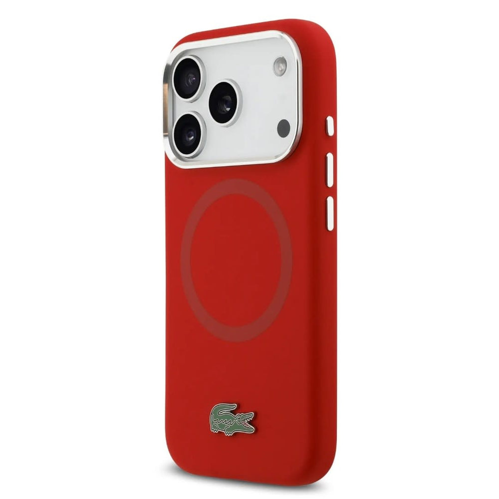 Lacoste iPhone 17 Pro Backcover hoesje - MagSafe - Metal Logo - Rood-Hoesjes-Ilumina Benelux