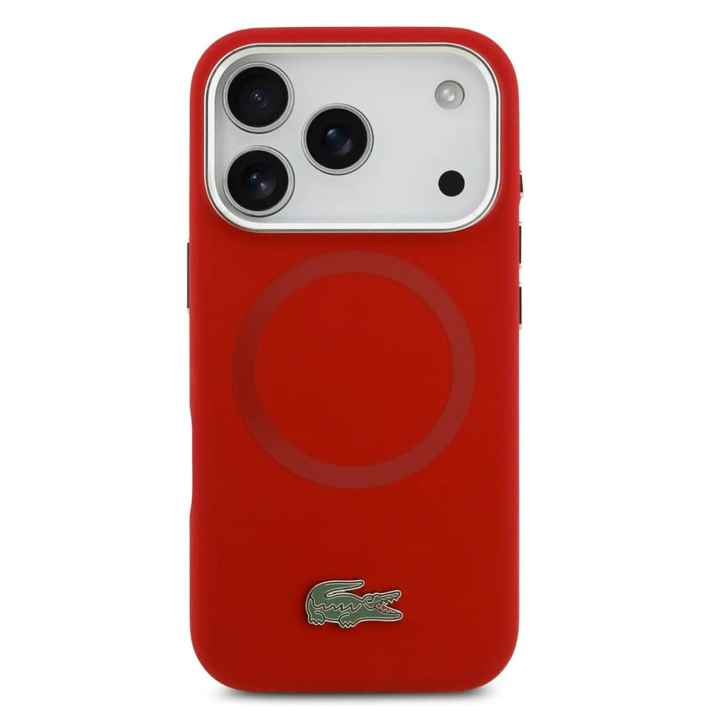 Lacoste iPhone 17 Pro Backcover hoesje - MagSafe - Metal Logo - Rood-Hoesjes-Ilumina Benelux