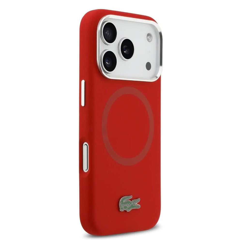 Lacoste iPhone 17 Pro Backcover hoesje - MagSafe - Metal Logo - Rood-Hoesjes-Ilumina Benelux
