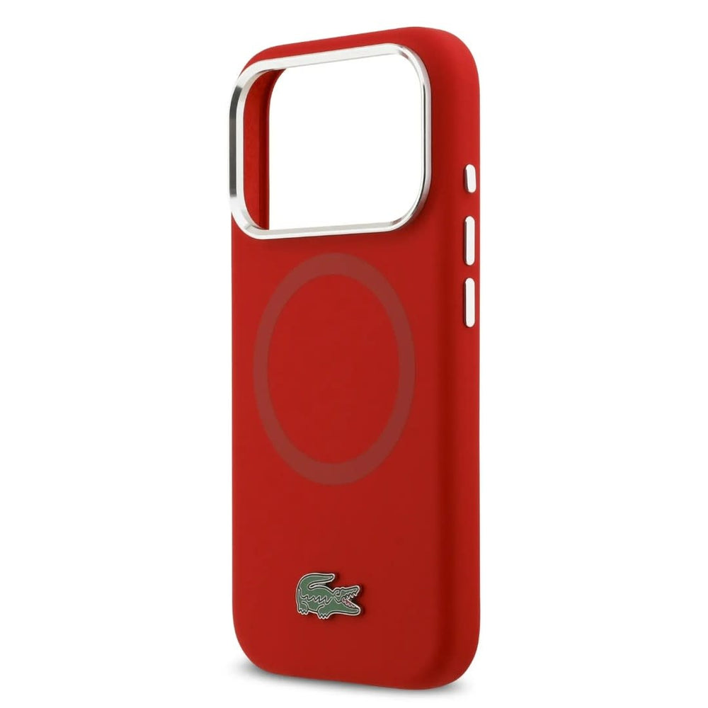 Lacoste iPhone 17 Pro Backcover hoesje - MagSafe - Metal Logo - Rood-Hoesjes-Ilumina Benelux