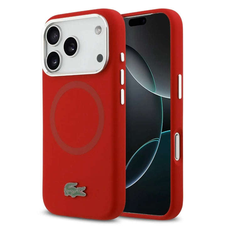 Lacoste iPhone 17 Pro Backcover hoesje - MagSafe - Metal Logo - Rood-Hoesjes-Ilumina Benelux