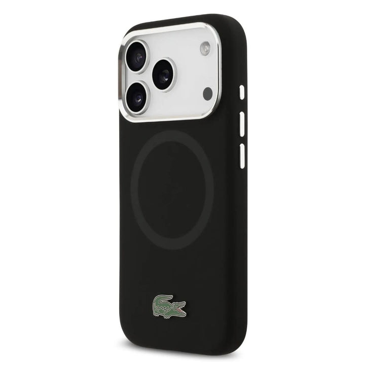 Lacoste iPhone 17 Pro Backcover hoesje - MagSafe - Metal Logo - Zwart-Hoesjes-Ilumina Benelux
