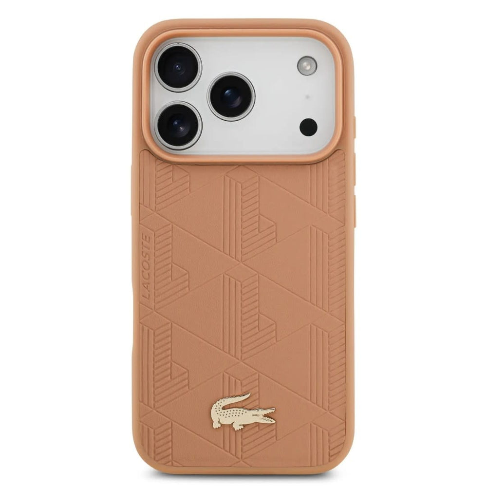 Lacoste iPhone 17 Pro Backcover hoesje - MagSafe - Monogramme Print With Gold Logo - Roze-Hoesjes-Ilumina Benelux