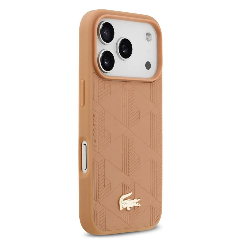 Lacoste iPhone 17 Pro Backcover hoesje - MagSafe - Monogramme Print With Gold Logo - Roze-Hoesjes-Ilumina Benelux