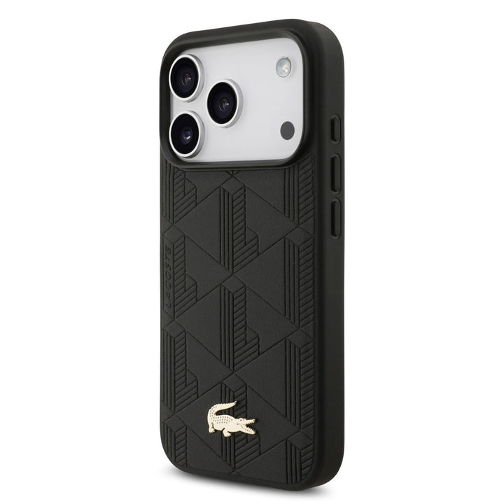 Lacoste iPhone 17 Pro Backcover hoesje - MagSafe - Monogramme Print With Gold Logo - Zwart-Hoesjes-Ilumina Benelux