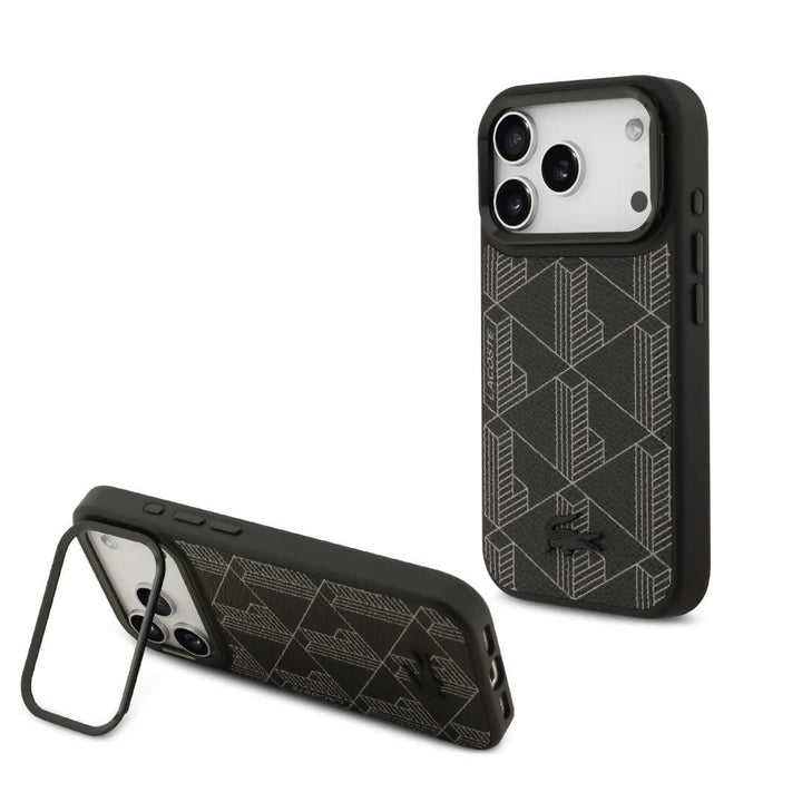 Lacoste iPhone 17 Pro Backcover hoesje - MagSafe - Nomogramme Logo with Camera Stand - Zwart-Hoesjes-Ilumina Benelux