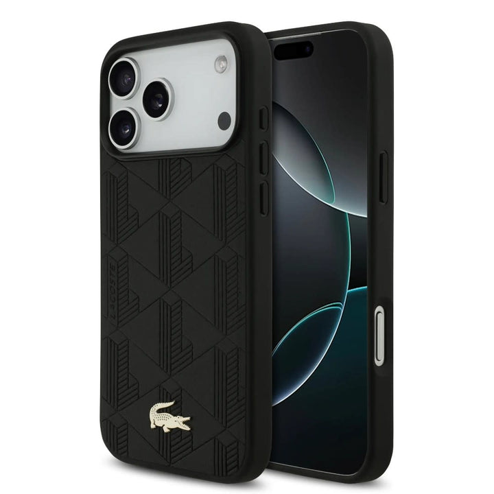Lacoste iPhone 17 Pro Max Back Cover hoesje - MagSafe - Nomogramme Logo with Camera Stand - Zwart-Hoesjes-Ilumina Benelux